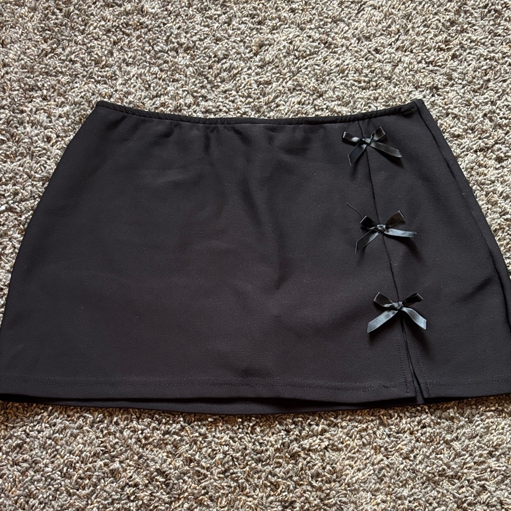 Black Mini Skirt with Satin Bow Accents